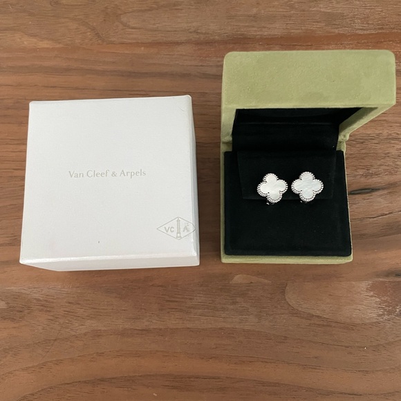 Van Cleef & Arpels Jewelry - Van Cleef and Arpels Vintage Alhambra Earrings White Gold and Mother of Pearl